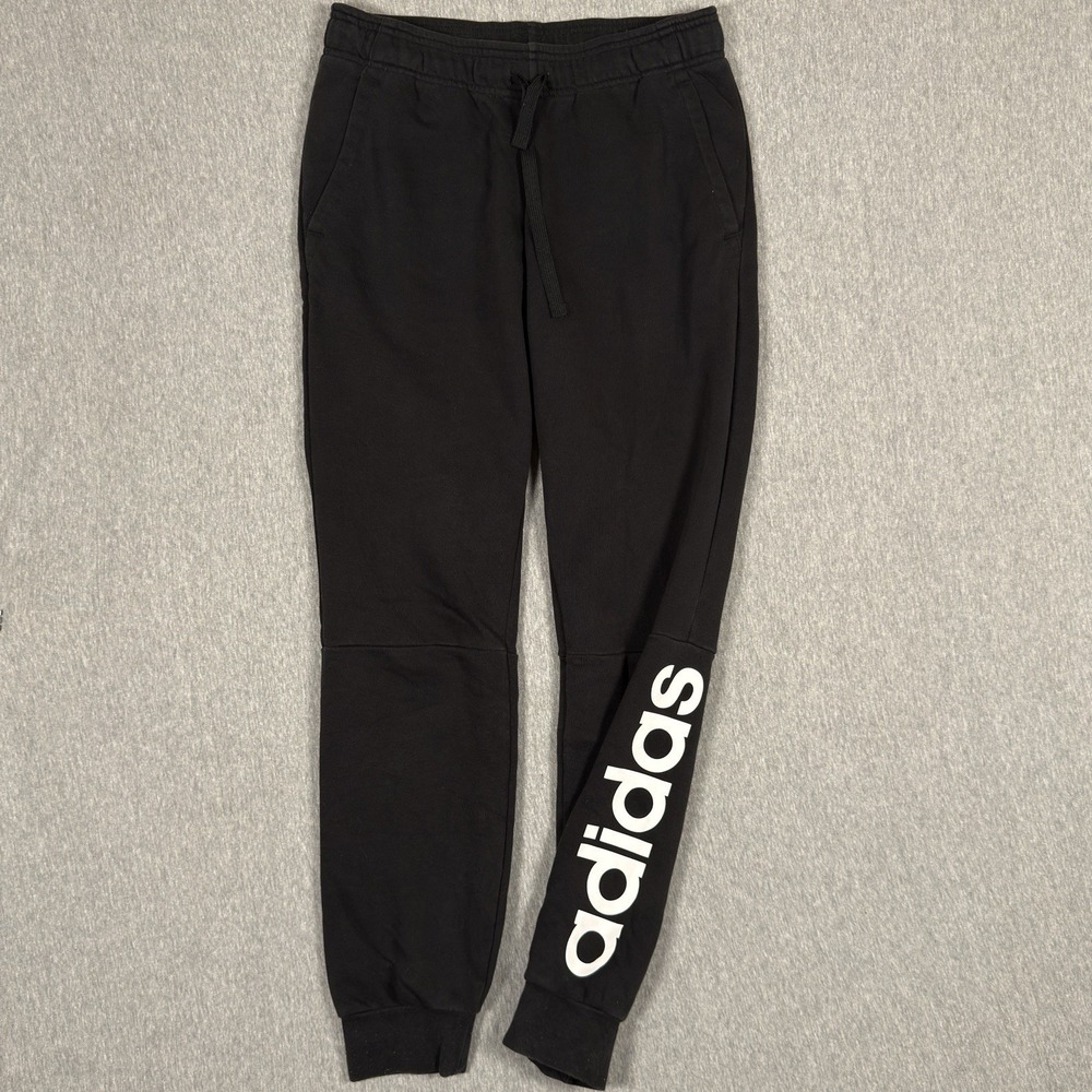 Adidas Womens Jogger Pants Essentials Linear Black Tapered Size Small Drawstring